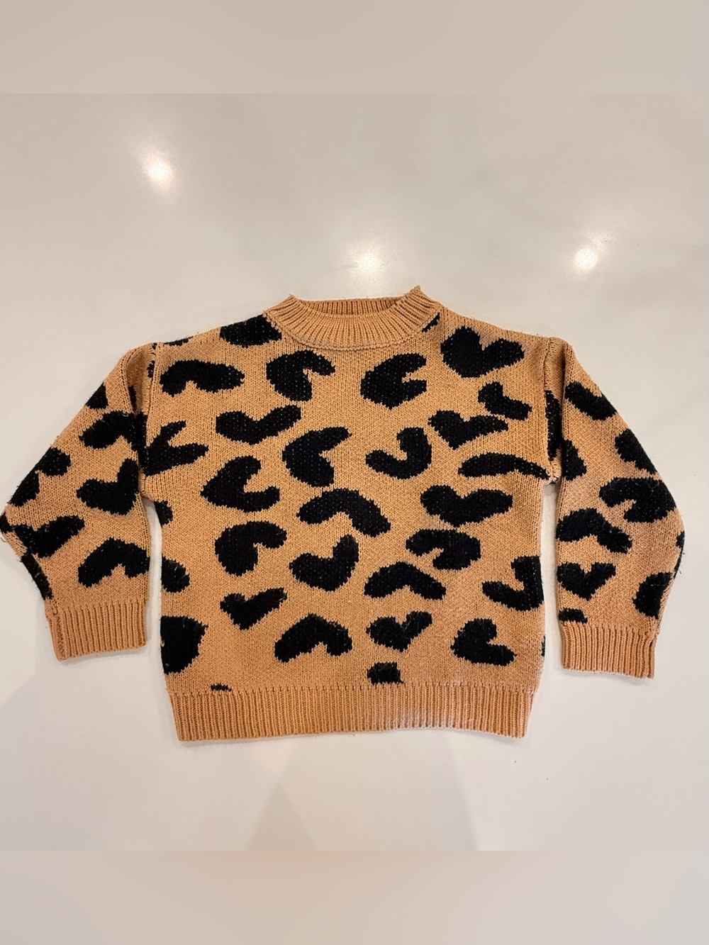 SHEIN Camel and Black Leopard Crewneck Sweater